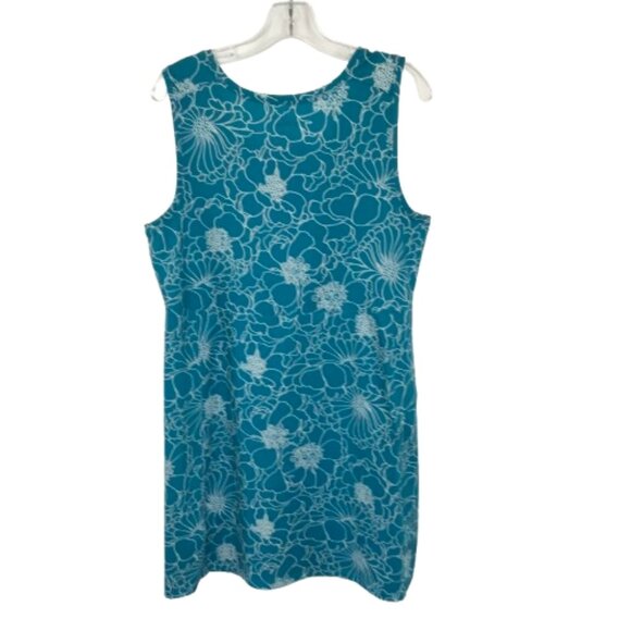 NWT LL Bean Womens Size Large Teal Floral Pattern Stretch Sheath Mini Dress NEW - Picture 3 of 6